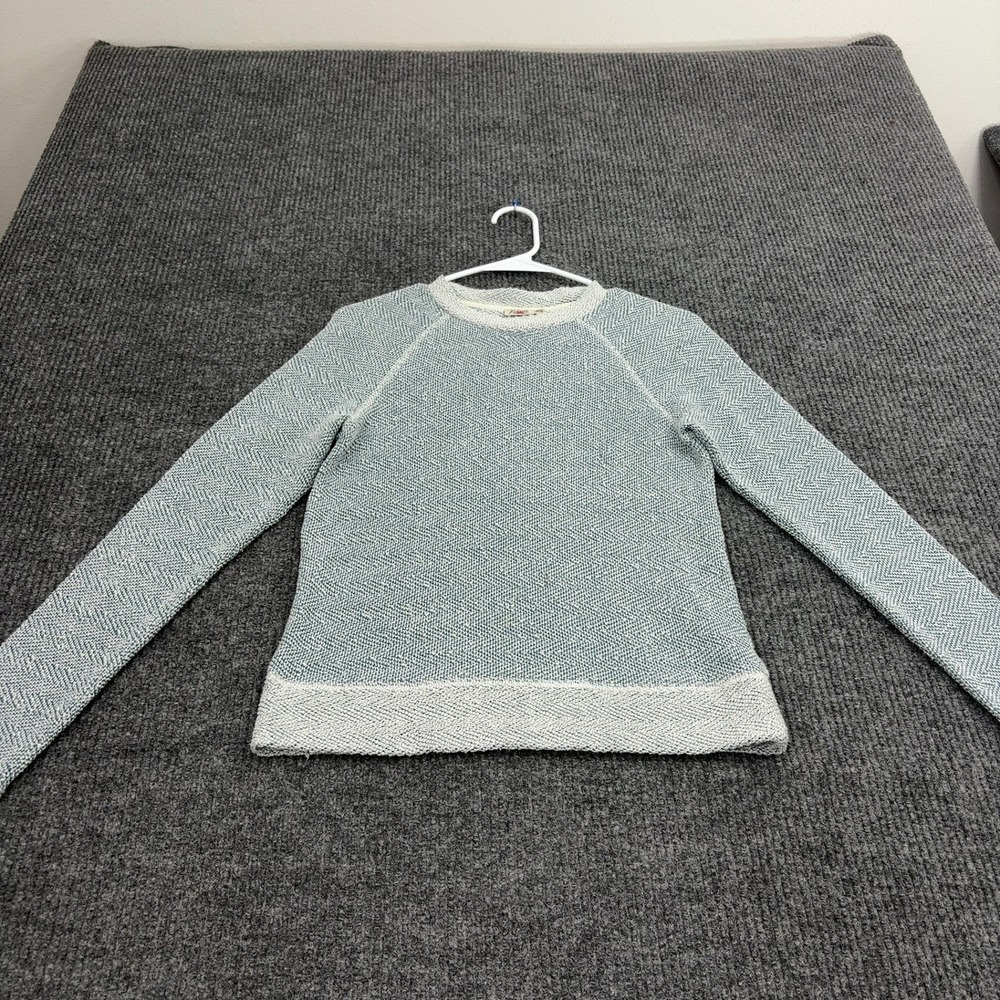 Faherty Sweatshirt Womens XS Blue Cotton Herringbone Raglan Casual Coastal Surf
